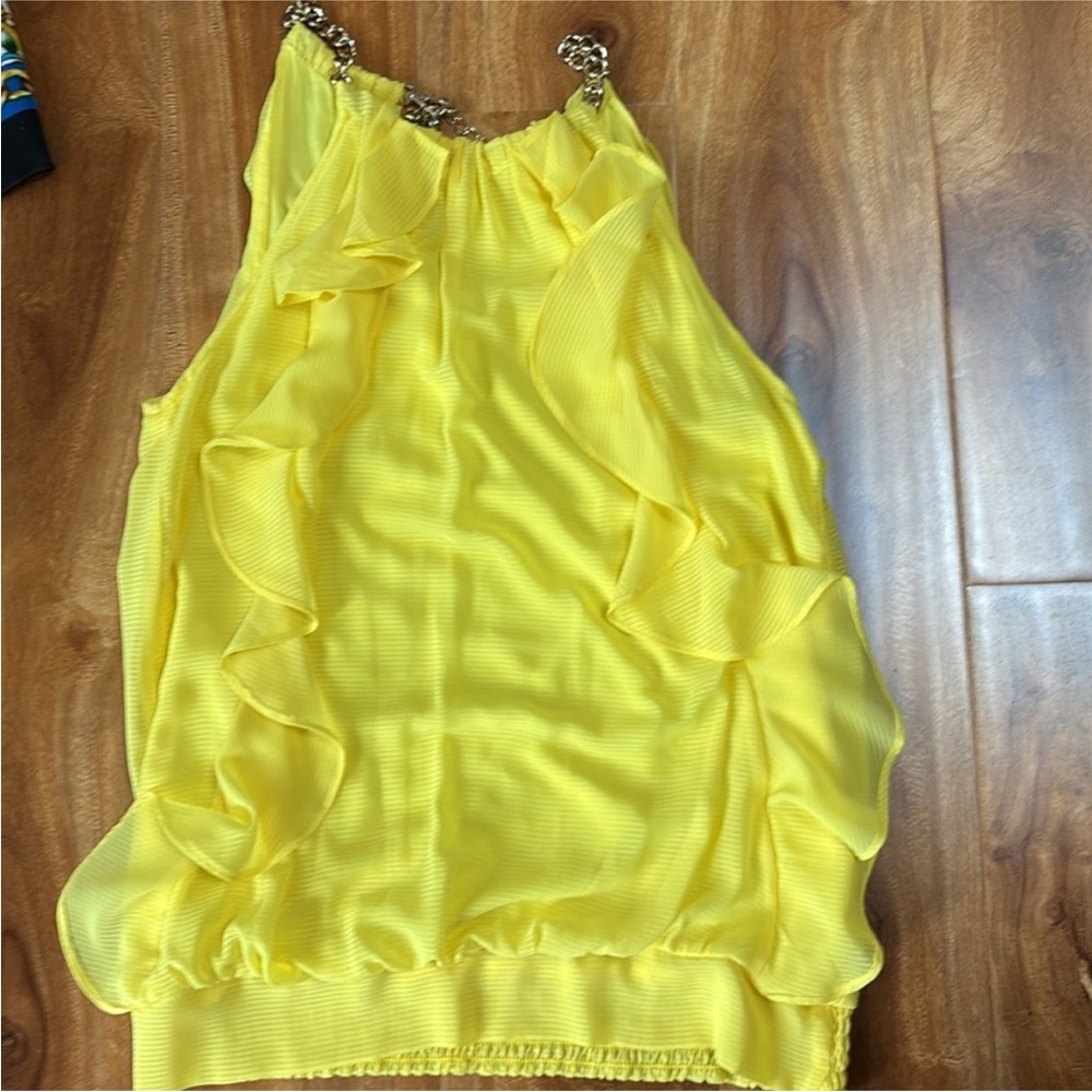 Cache Yellow Ruffled Sleeveless Blouse